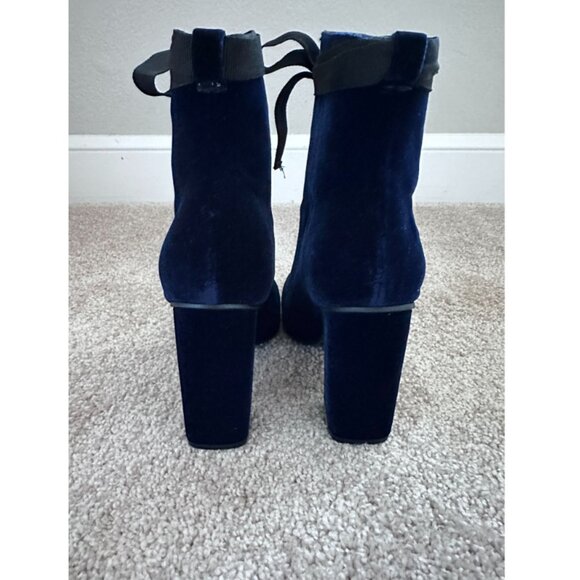 Zara TRF Midnight Blue Velvet Heeled Ankle Boots - Picture 7 of 8